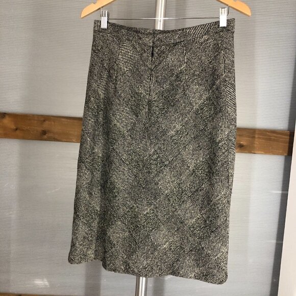 VTG Francesca Mammoliti Wool Herringbone Tweed Lace Diagonal Midi Skirt Sz M - Picture 5 of 13